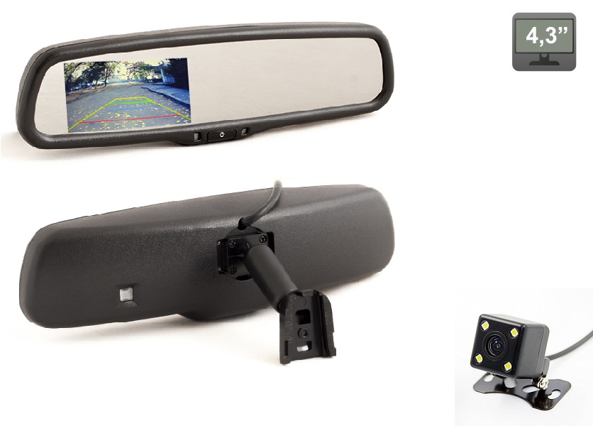 картинка Штатное зеркало с монитором 4.3" и камерой заднего вида от магазина CarAutoStudio.ru